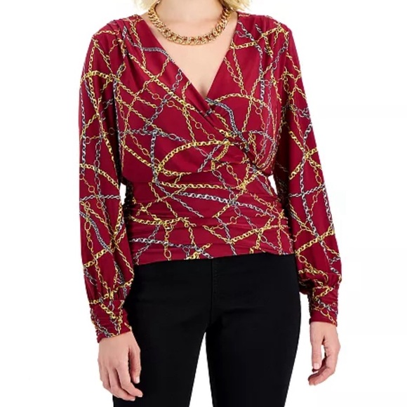 Ruched-Waist Surplice Top - Picture 1 of 5